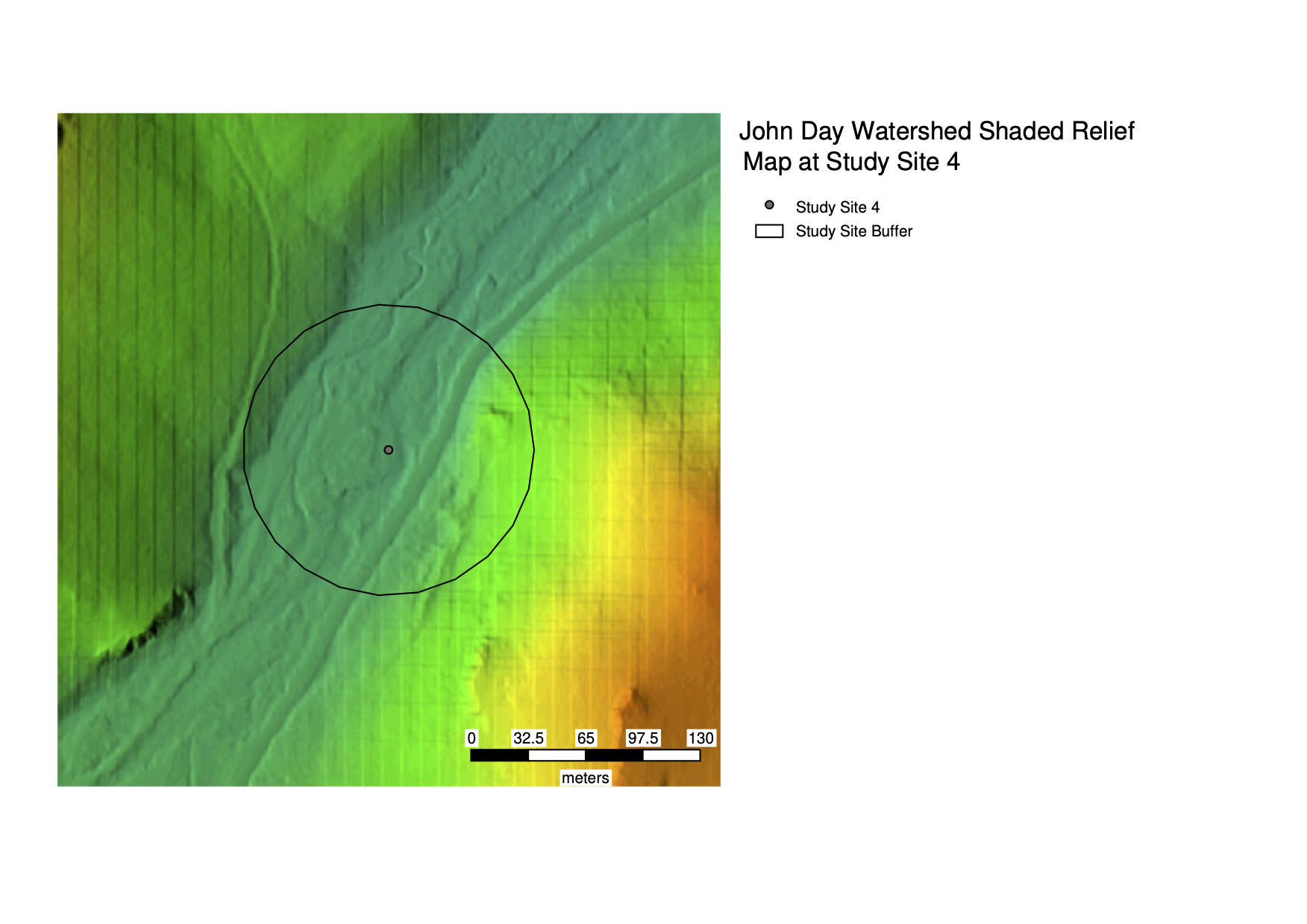 Map of elevation in study region