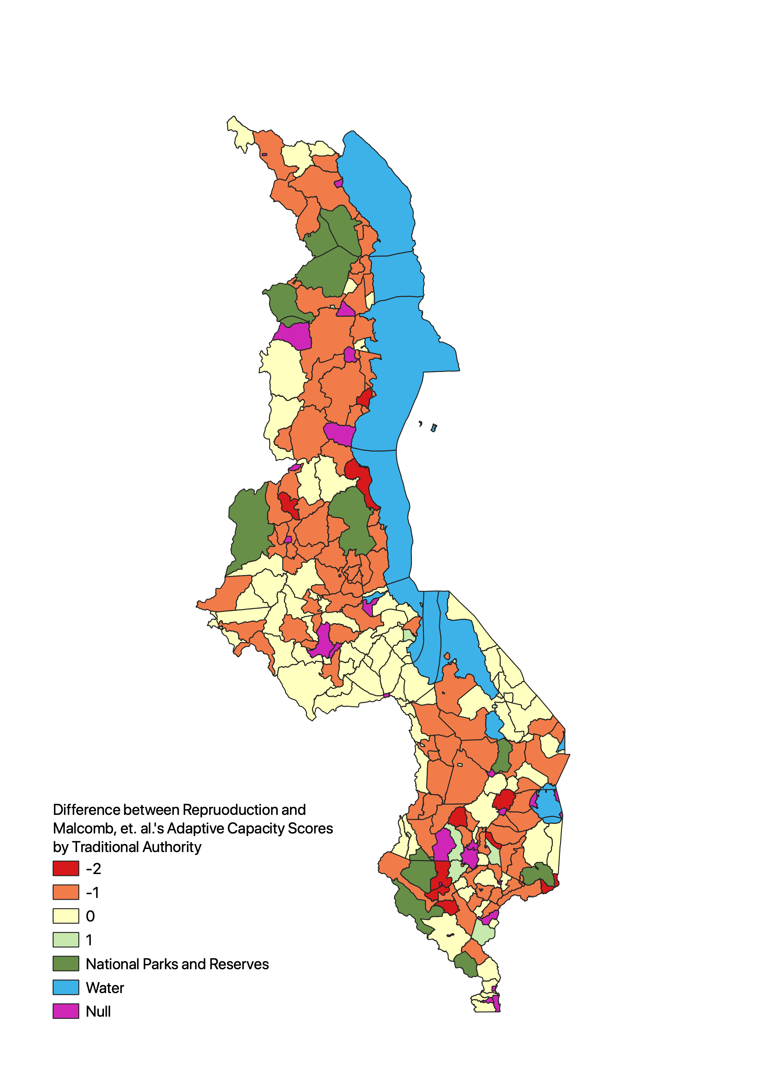 Map Comparing Adaptive Capacity Scores in the Reproduction and Original Study