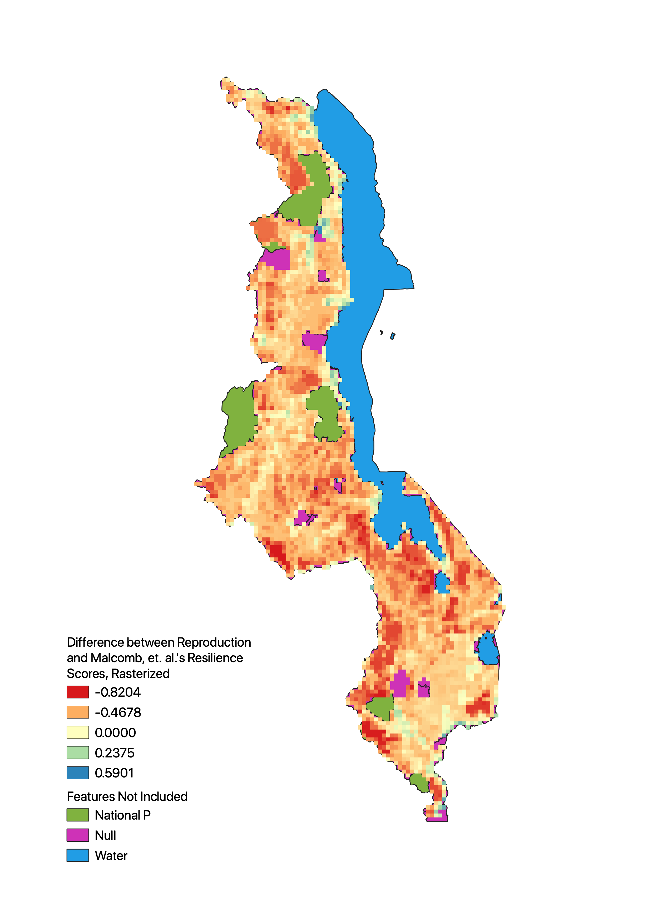 Map Comparing Resilience/Vulnerability Scores between This Analysis and the Original Study