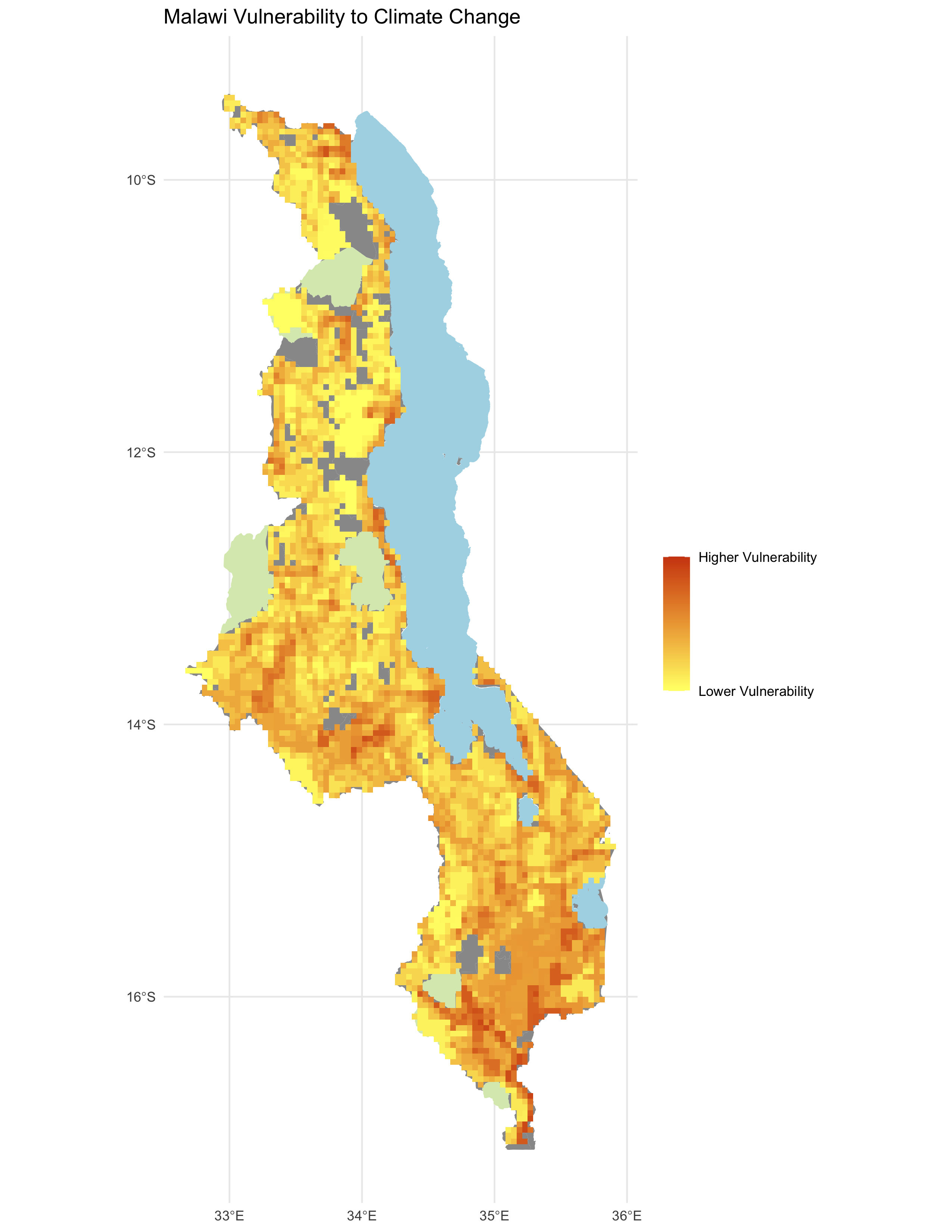 Map of Vulnerability to Climate Change in Malawi